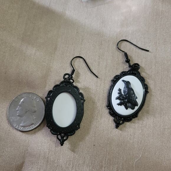 Black Raven Cameo Hook Earrings - Picture 4 of 4